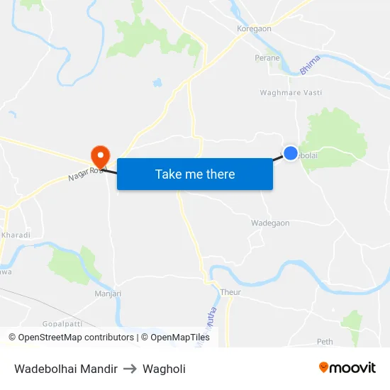 Wadebolhai Mandir to Wagholi map