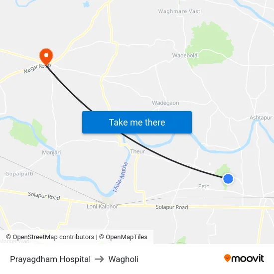 Prayagdham Hospital to Wagholi map
