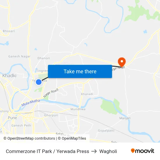 Commerzone IT Park / Yerwada Press to Wagholi map