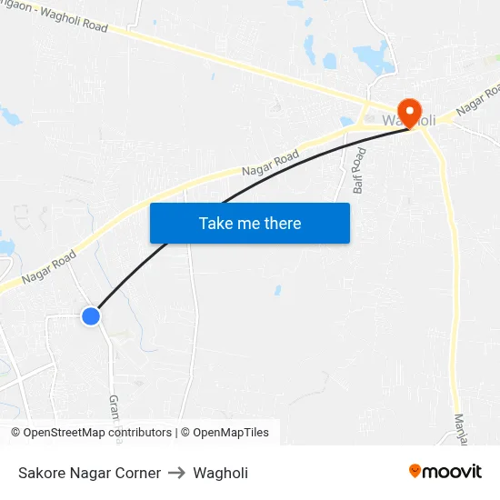 Sakore Nagar Corner to Wagholi map