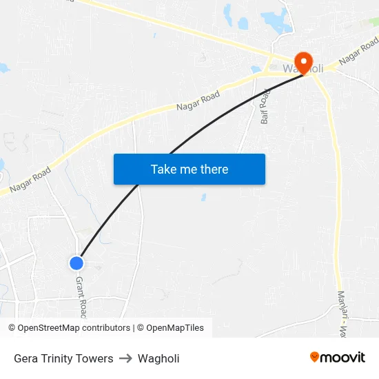 Gera Trinity Towers to Wagholi map