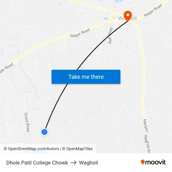 Dhole Patil College Chowk to Wagholi map