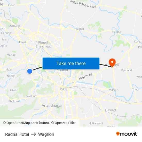 Radha Hotel to Wagholi map