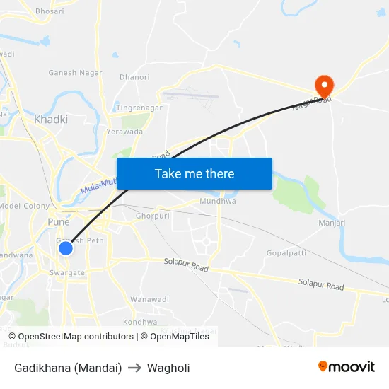 Gadikhana (Mandai) to Wagholi map