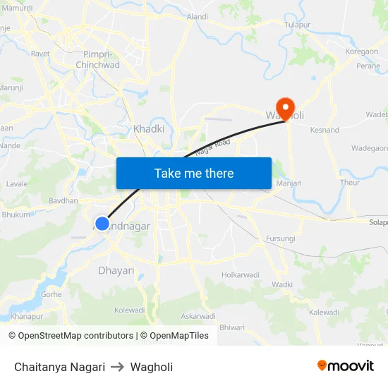 Chaitanya Nagari to Wagholi map