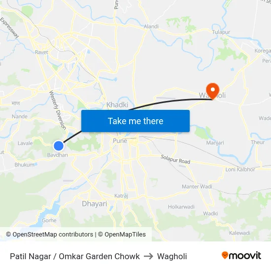 Patil Nagar / Omkar Garden Chowk to Wagholi map