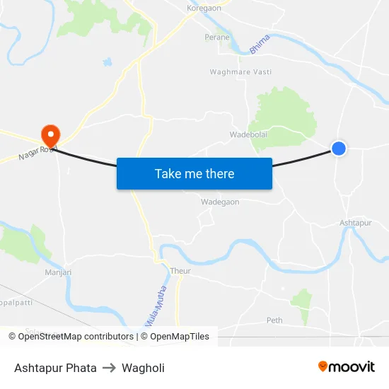 Ashtapur Phata to Wagholi map
