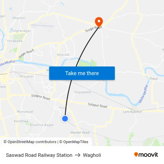 Saswad Road Railway Station to Wagholi map