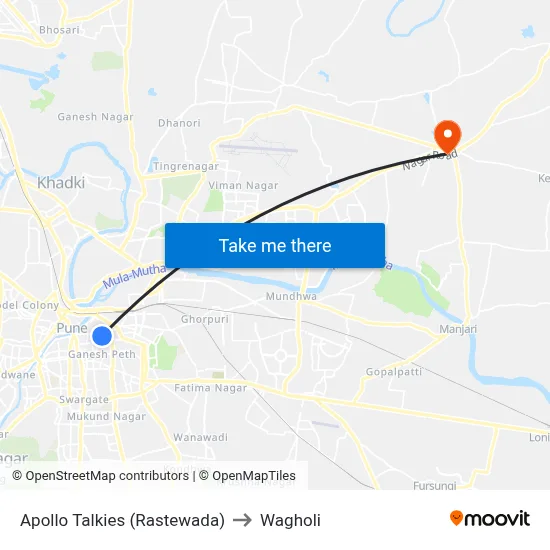 Apollo Talkies (Rastewada) to Wagholi map
