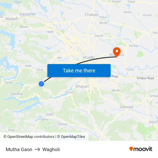 Mutha Gaon to Wagholi map