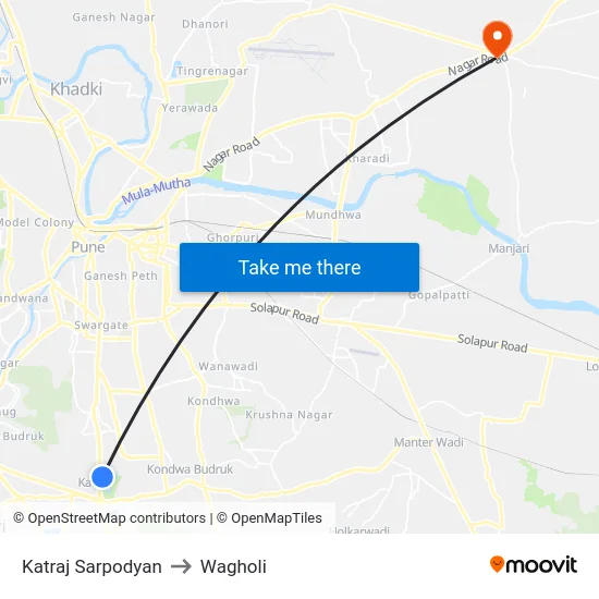 Katraj Sarpodyan to Wagholi map