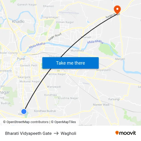 Bharati Vidyapeeth Gate to Wagholi map