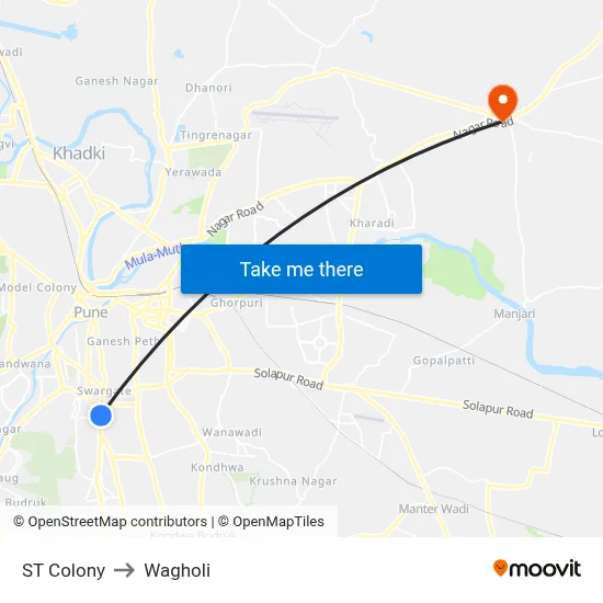 ST Colony to Wagholi map