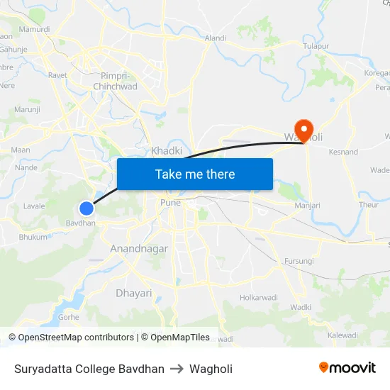 Suryadatta College Bavdhan to Wagholi map
