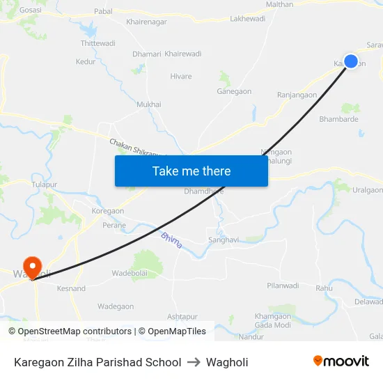 Karegaon Zilha Parishad School to Wagholi map