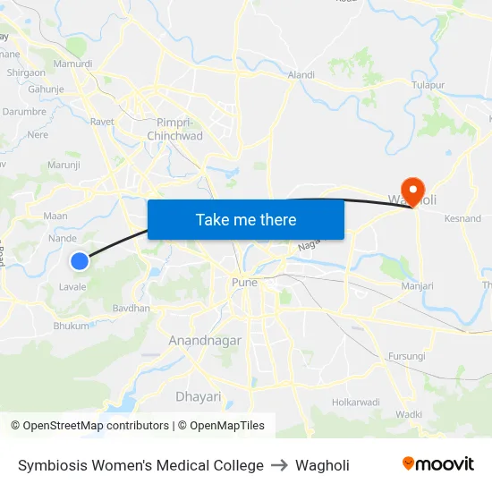 Symbiosis Women's Medical College to Wagholi map