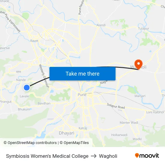 Symbiosis Women's Medical College to Wagholi map