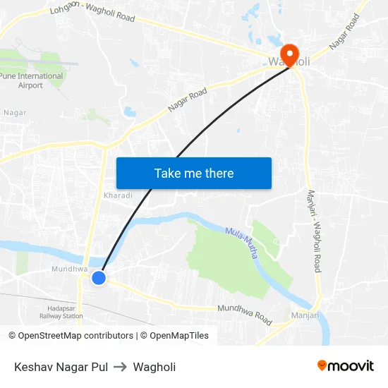 Keshav Nagar Pul to Wagholi map