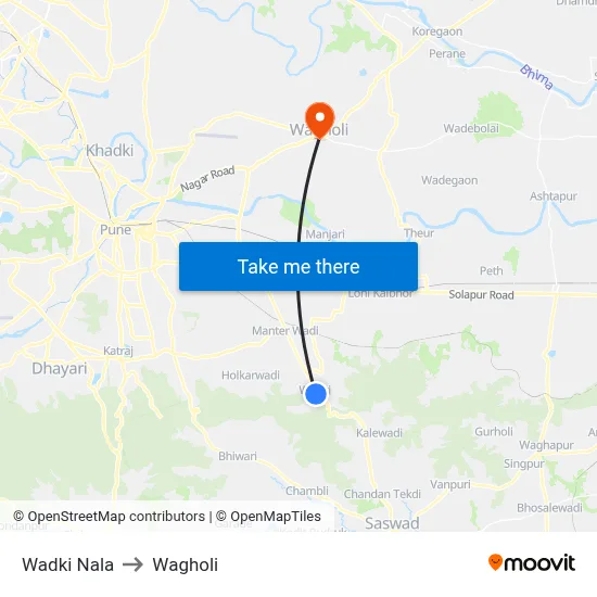 Wadki Nala to Wagholi map