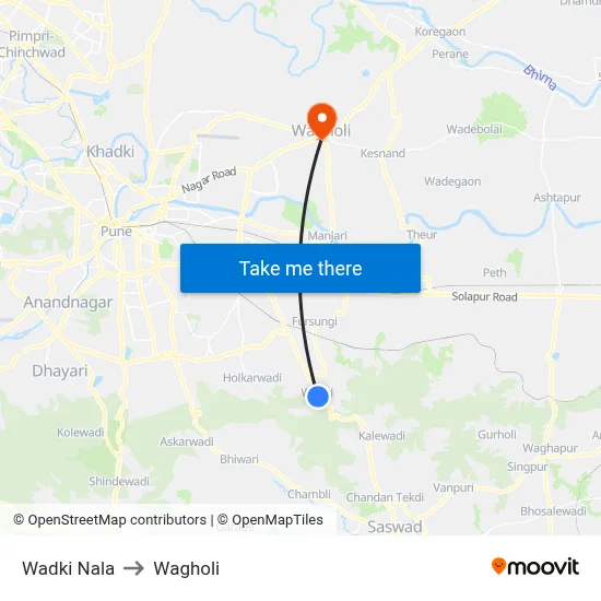 Wadki Nala to Wagholi map