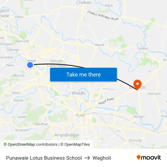 Punawale Lotus Business School to Wagholi map