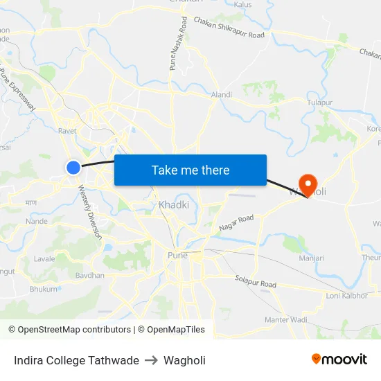 Indira College Tathwade to Wagholi map