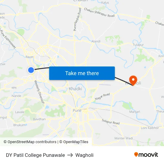DY Patil College Punawale to Wagholi map