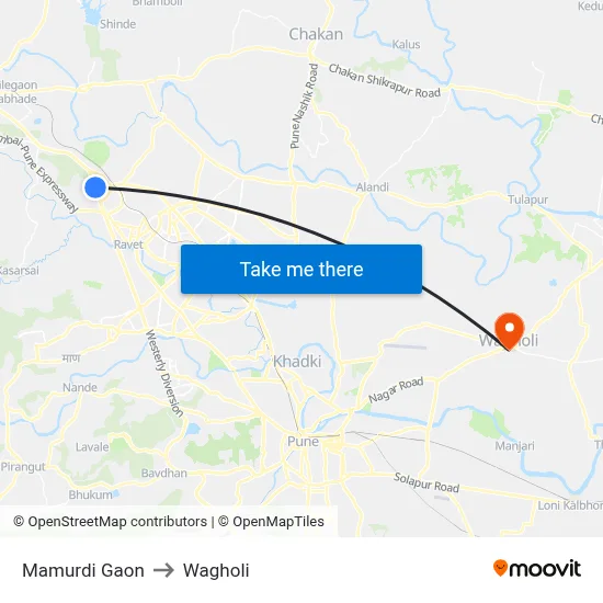 Mamurdi Gaon to Wagholi map