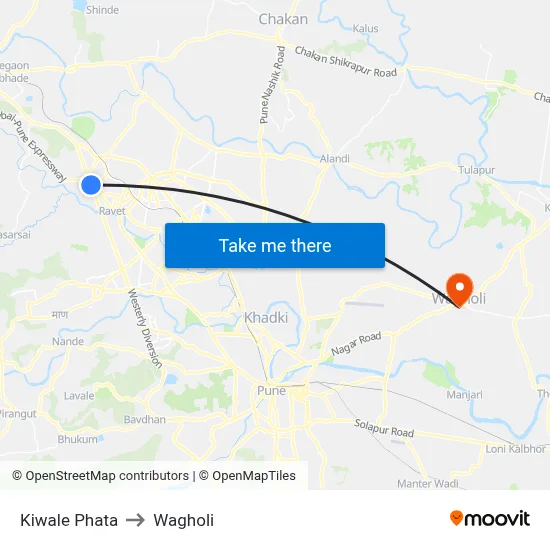 Kiwale Phata to Wagholi map