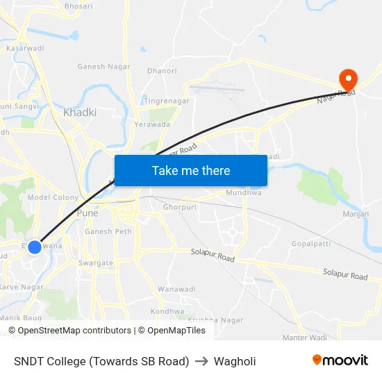 SNDT College (Towards SB Road) to Wagholi map