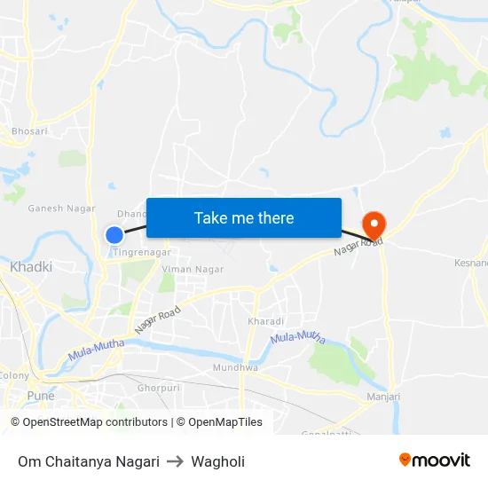 Om Chaitanya Nagari to Wagholi map