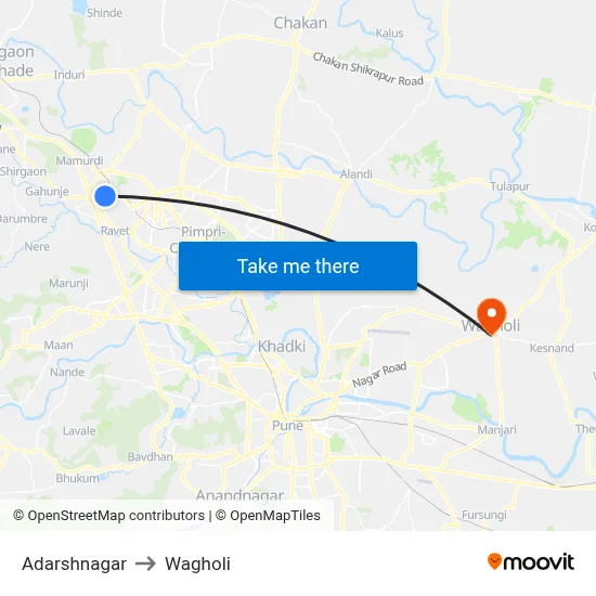 Adarshnagar to Wagholi map