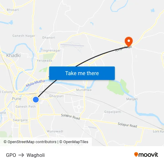 GPO to Wagholi map