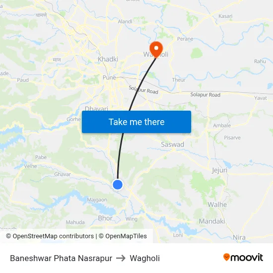 Baneshwar Phata Nasrapur to Wagholi map