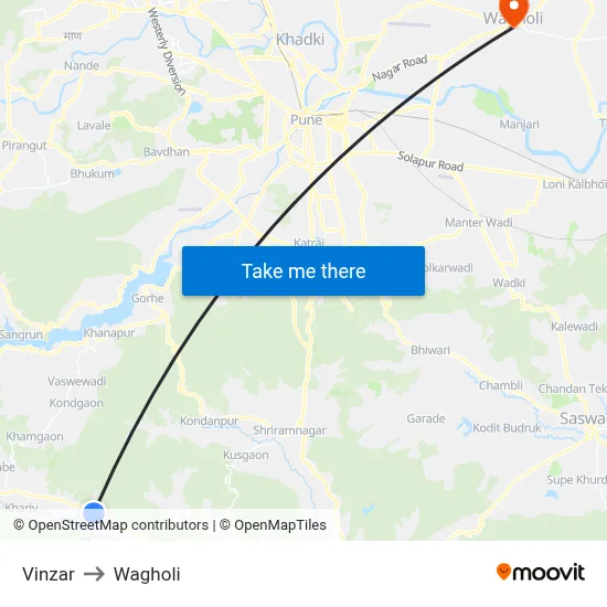 Vinzar to Wagholi map