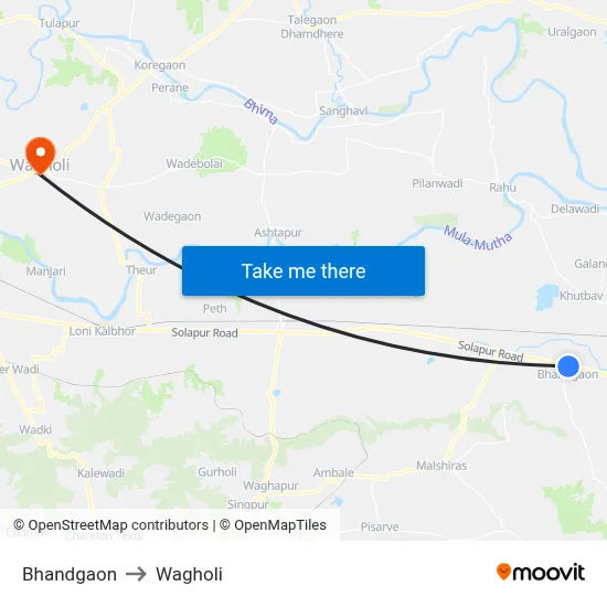 Bhandgaon to Wagholi map