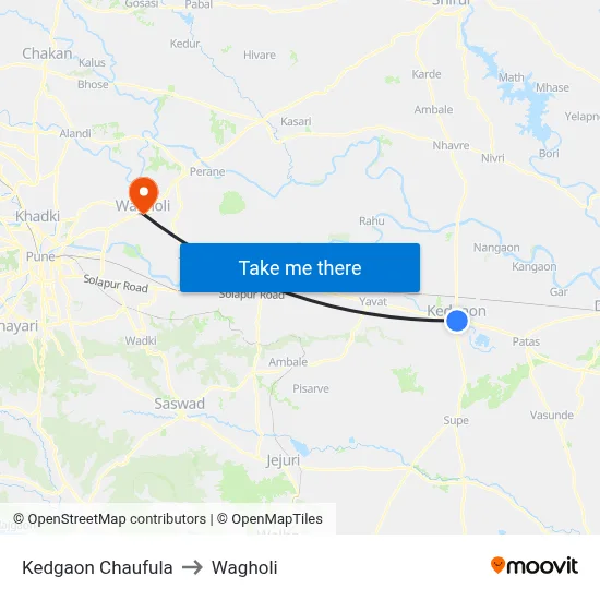Kedgaon Chaufula to Wagholi map