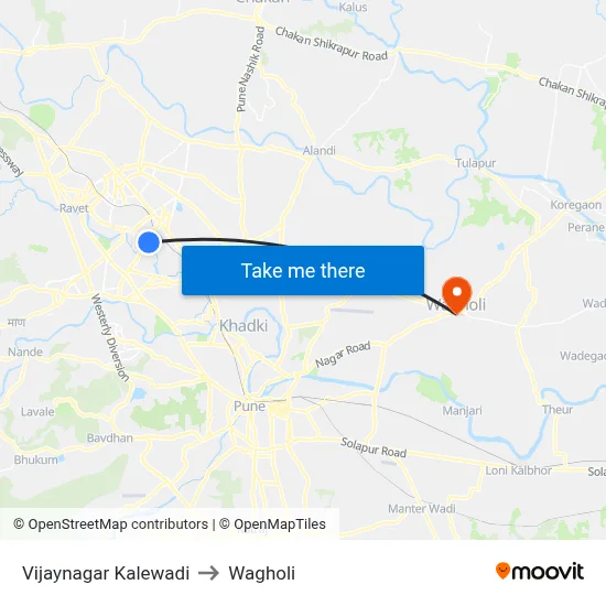 Vijaynagar Kalewadi to Wagholi map