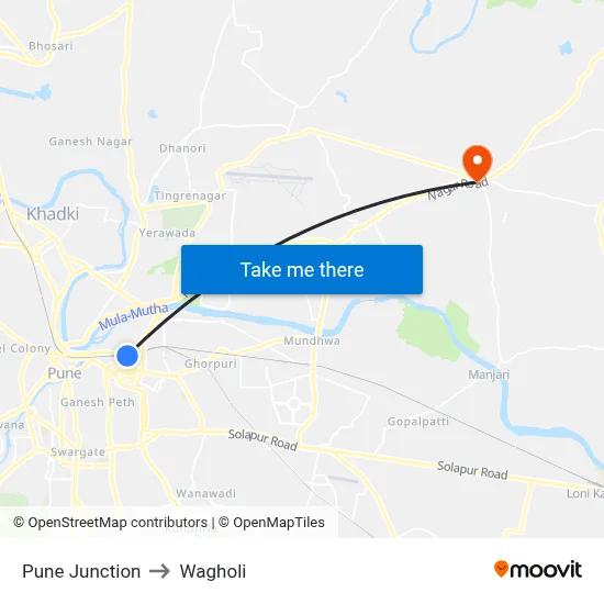 Pune Junction to Wagholi map