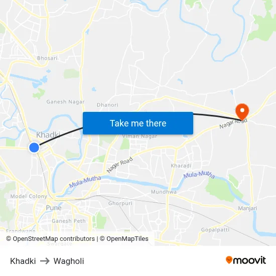 Khadki to Wagholi map