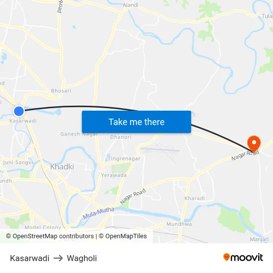 Kasarwadi to Wagholi map