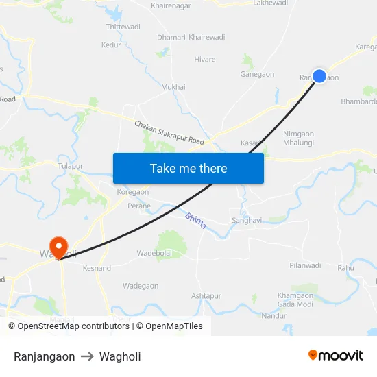 Ranjangaon to Wagholi map
