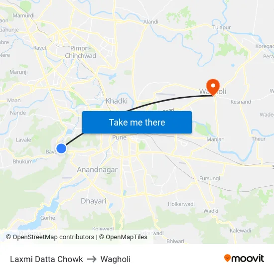 Laxmi Datta Chowk to Wagholi map