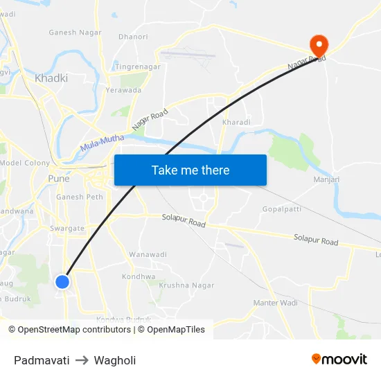Padmavati to Wagholi map