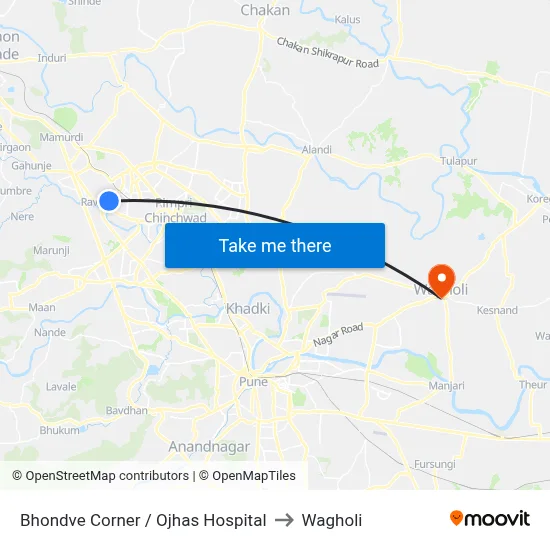 Bhondve Corner / Ojhas Hospital to Wagholi map