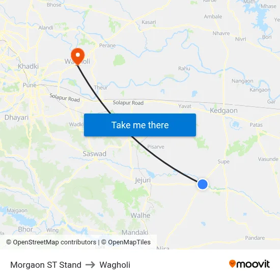 Morgaon ST Stand to Wagholi map