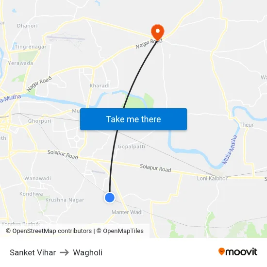 Sanket Vihar to Wagholi map