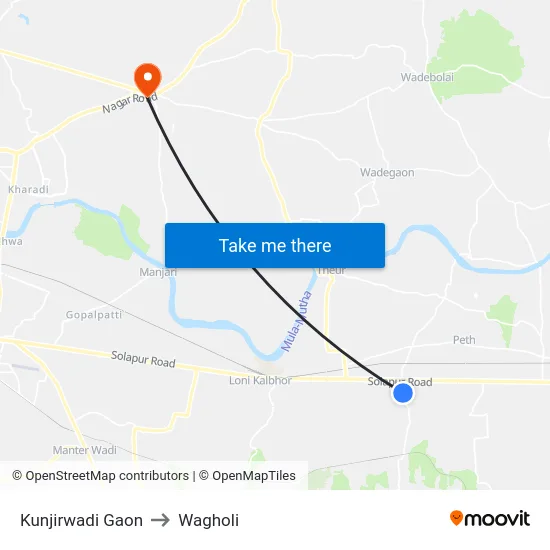 Kunjirwadi Gaon to Wagholi map