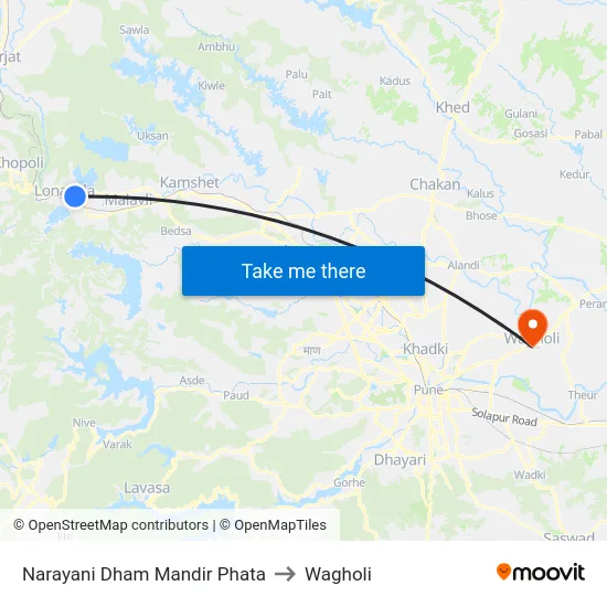 Narayani Dham Mandir Phata to Wagholi map