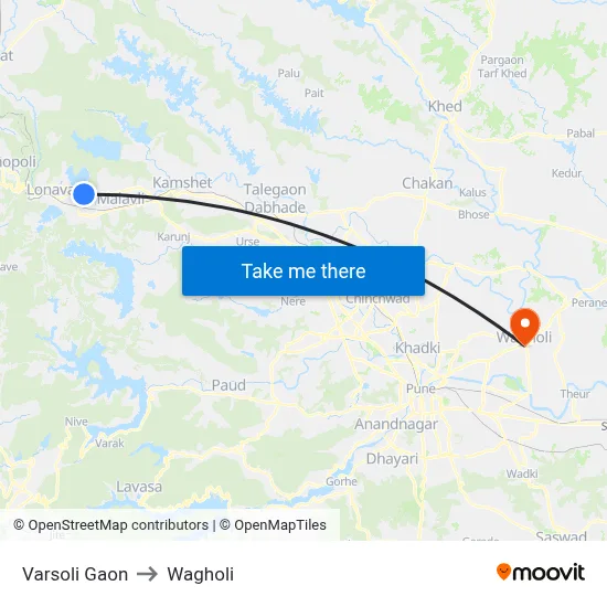 Varsoli Gaon to Wagholi map